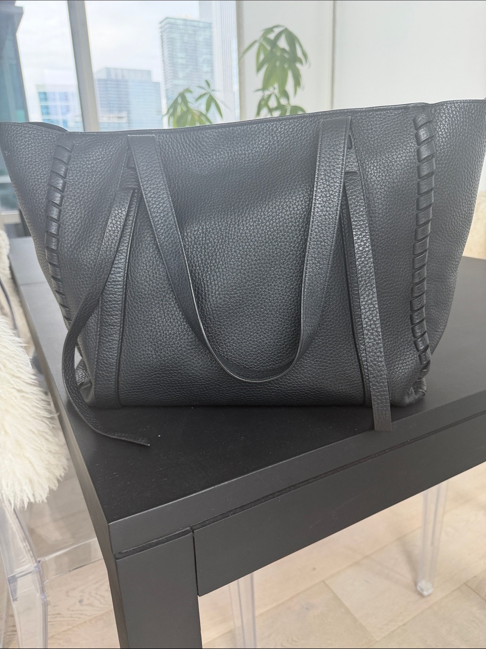 AllSaints Black Pebbled Leather Tote & pouch